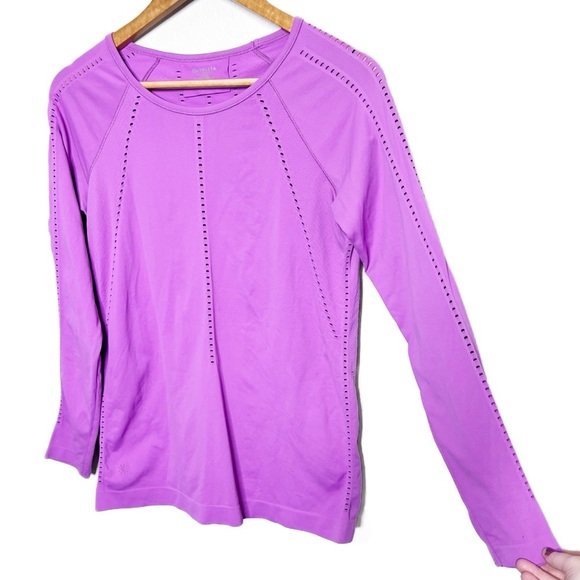Athleta Women's Purple Vented Long Sleeve Stretch Crewneck Workout Athletic Top - Picture 7 of 16